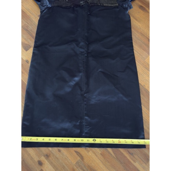 Vera Wang Sequined Party Dress Navy Blue Satin Midi With Black Sequin Neckline - Picture 13 of 16